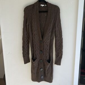 Vince Long Cable Knit Duster‎ Cardigan Women’s Medium Merino Wool Flawed